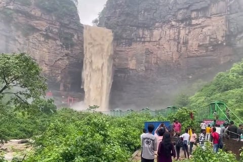 Flooded Tutla Bhawani waterfall in Sasaram 